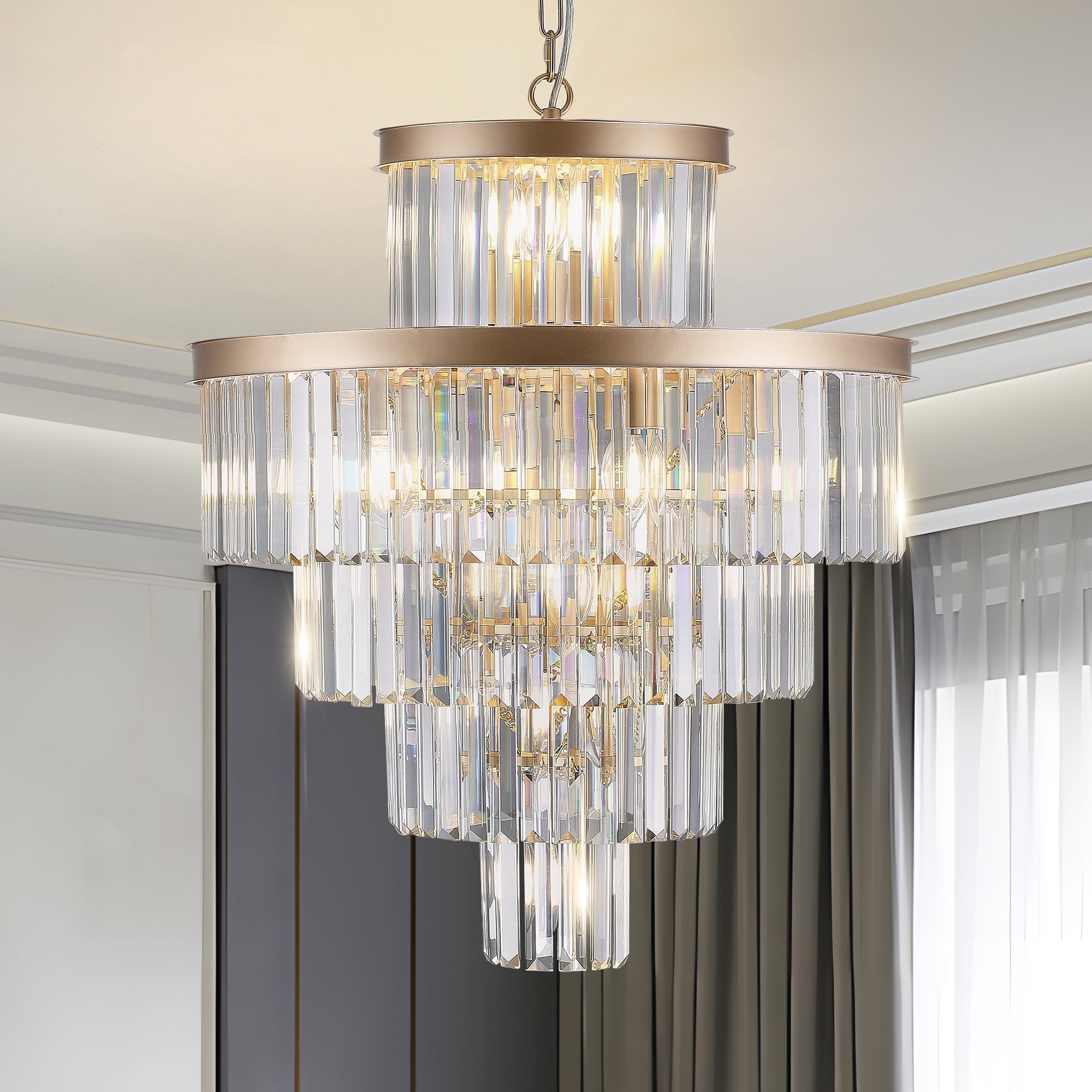 Golden Luxury Crystal Chandelier 23.6 Inch
