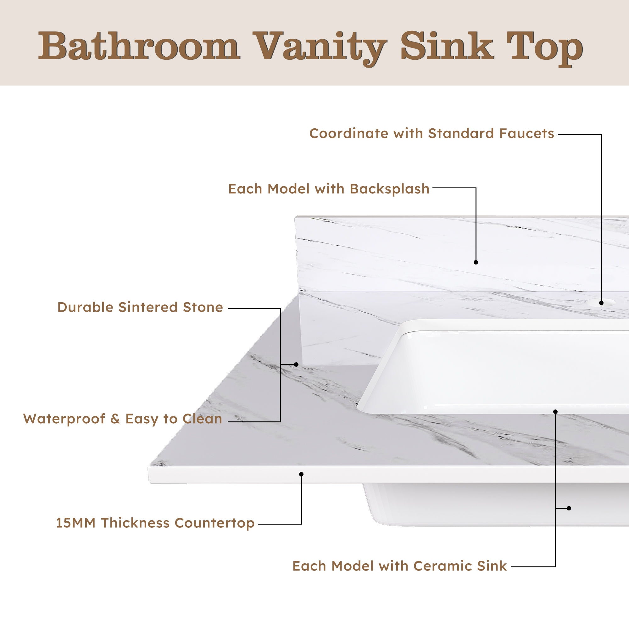 Bianco Carrara Venato Marble Vanity Top With Pre Drilled Faucet Hole And Undermount Sink