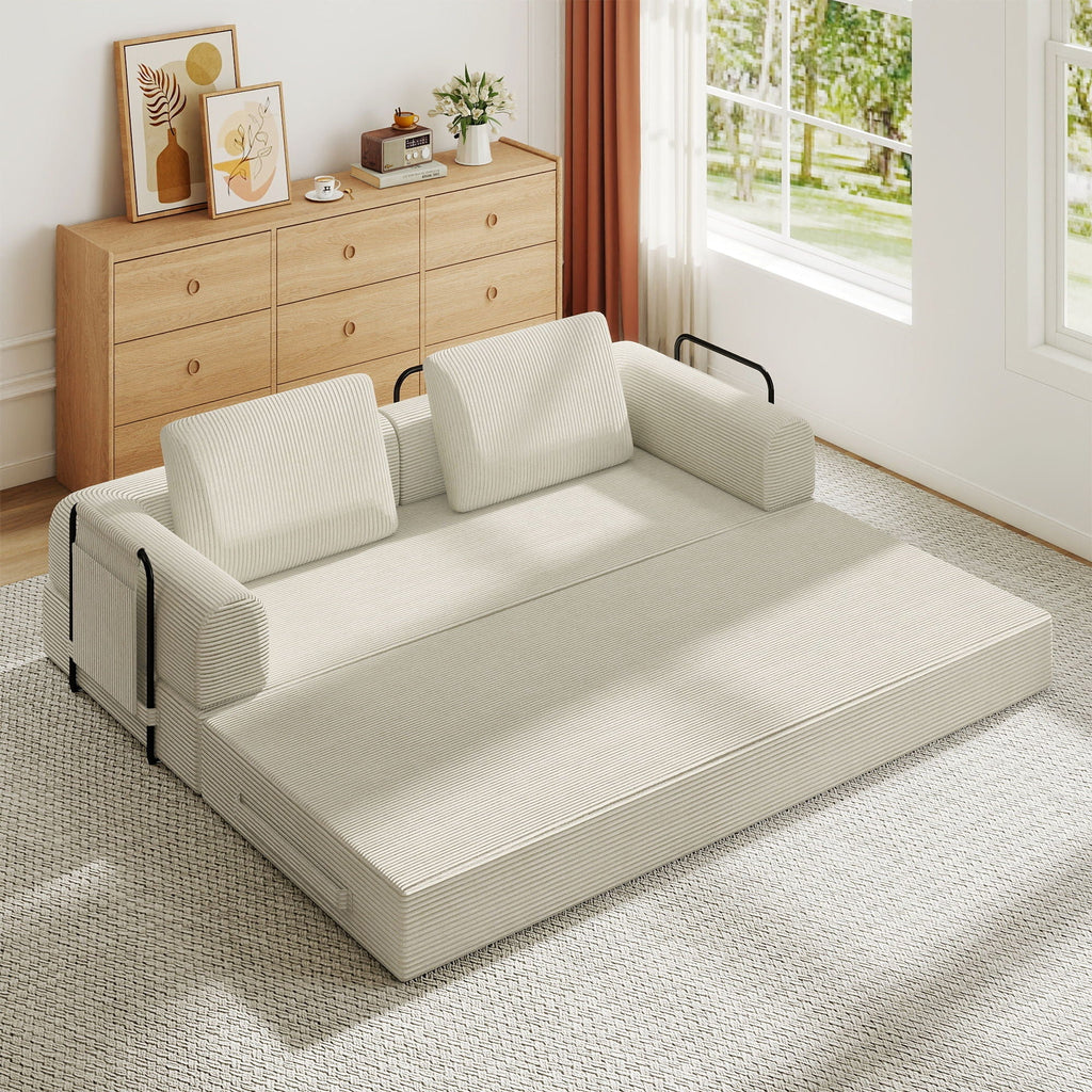 Convertible Sleeper Sofa Bed With Cylindrical Pillow