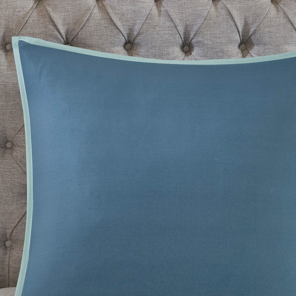 8 Piece Cotton Floral Printed Reversible Comforter Set Blue