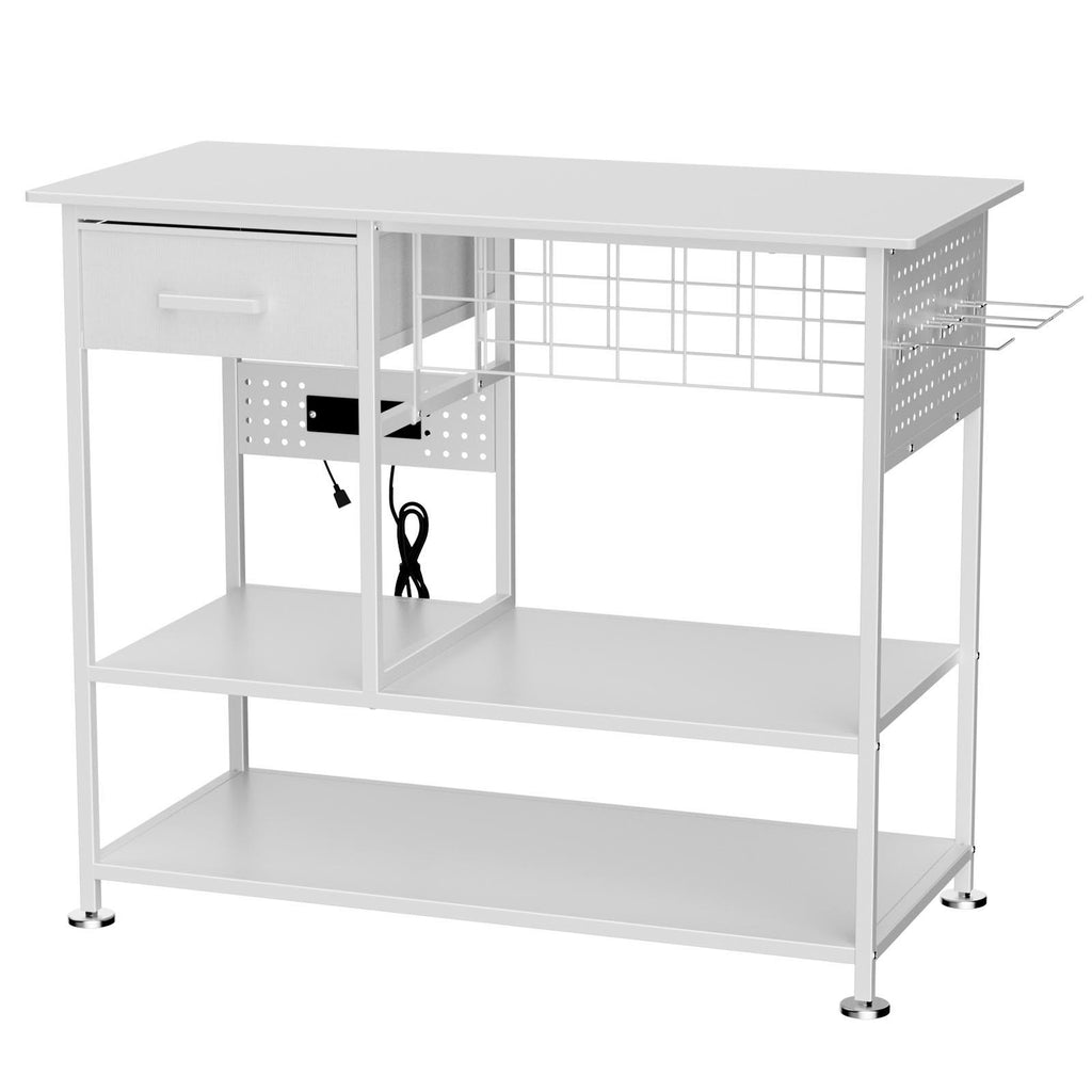 Large Heat Press Table With Charging Station, Movable Workbench For Diy Sublimation - White