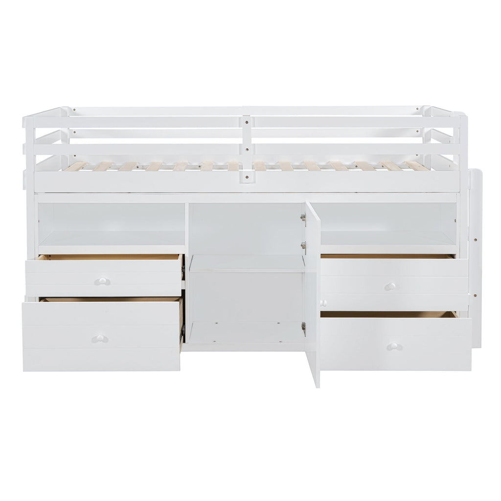 Loft Bed With 4 Drawers, Underneath Cabinet And Shelves