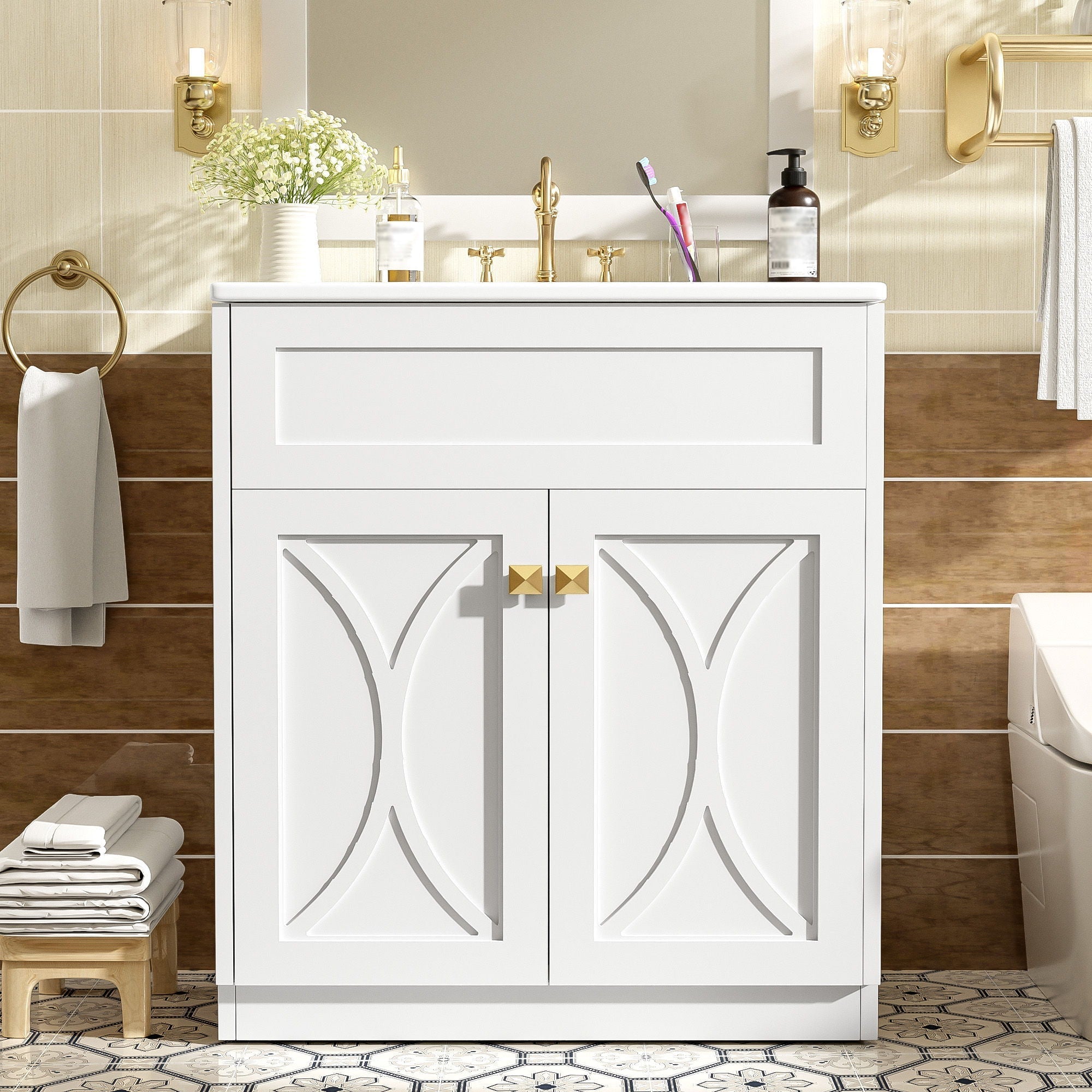 Bathroom Vanity With Sink, Freestanding Storage Cabinet With Handles