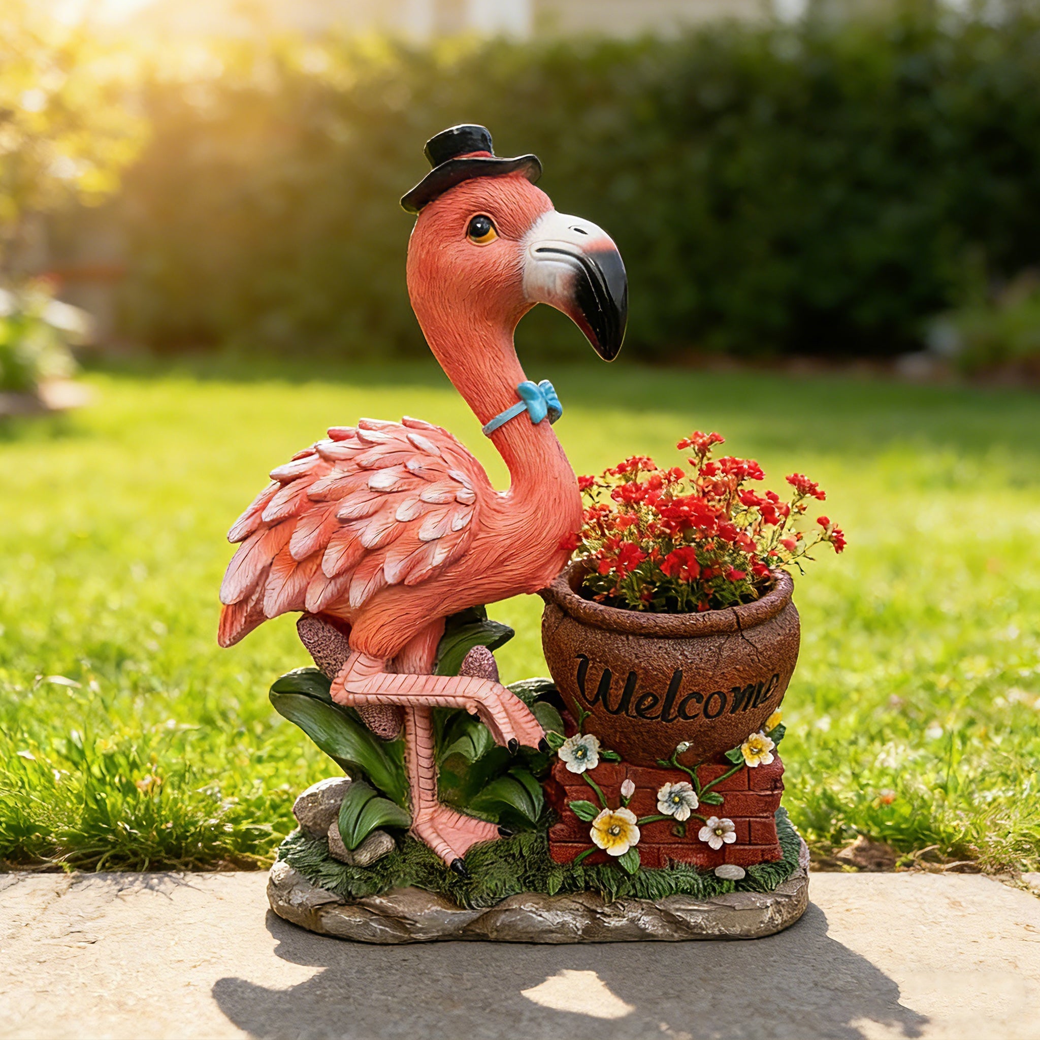 Outdoor Garden Sculpture Flamingo Flower Pot Planter
