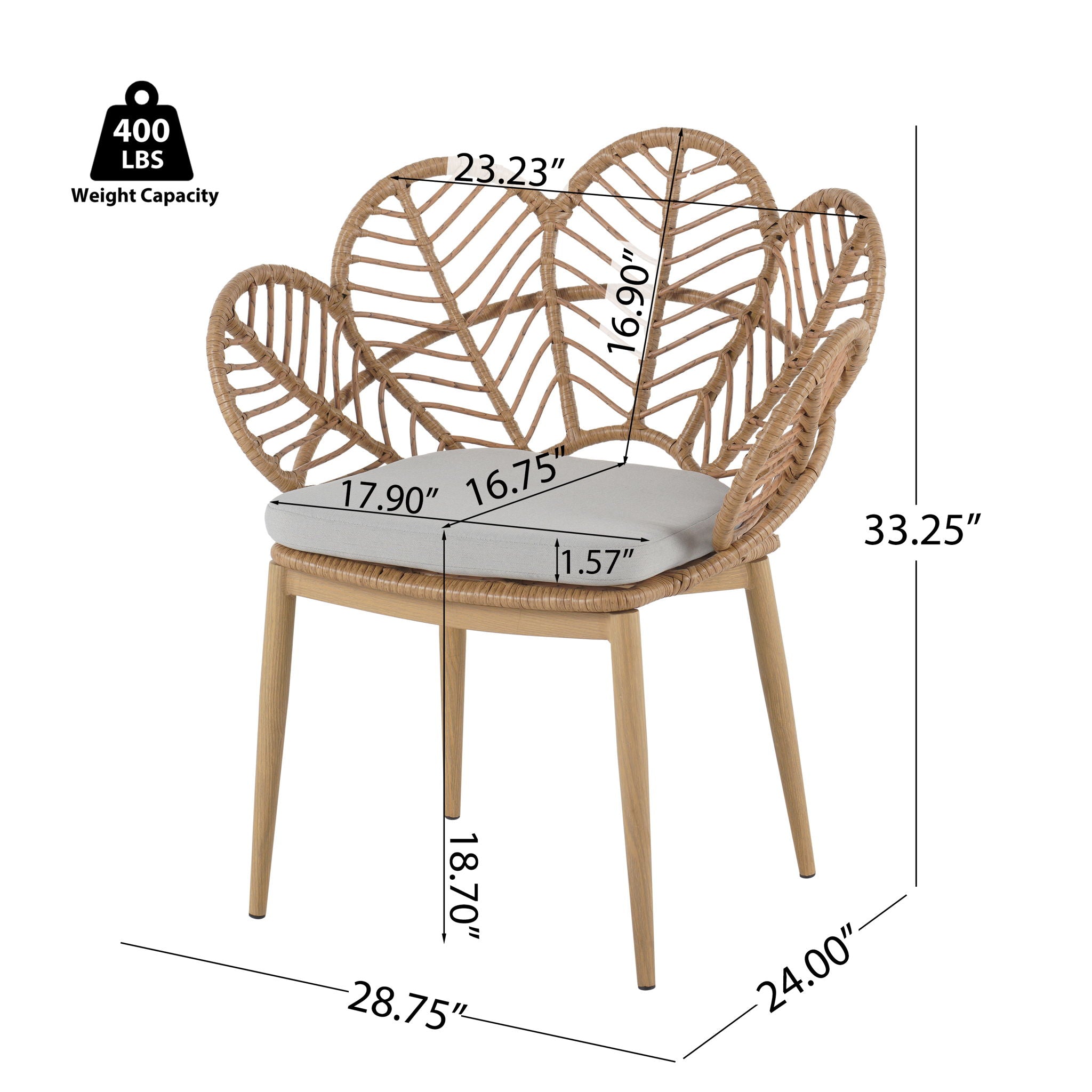 Kirk Outdoor Wicker Peacock Shape Papasan Style Chair Set of 2