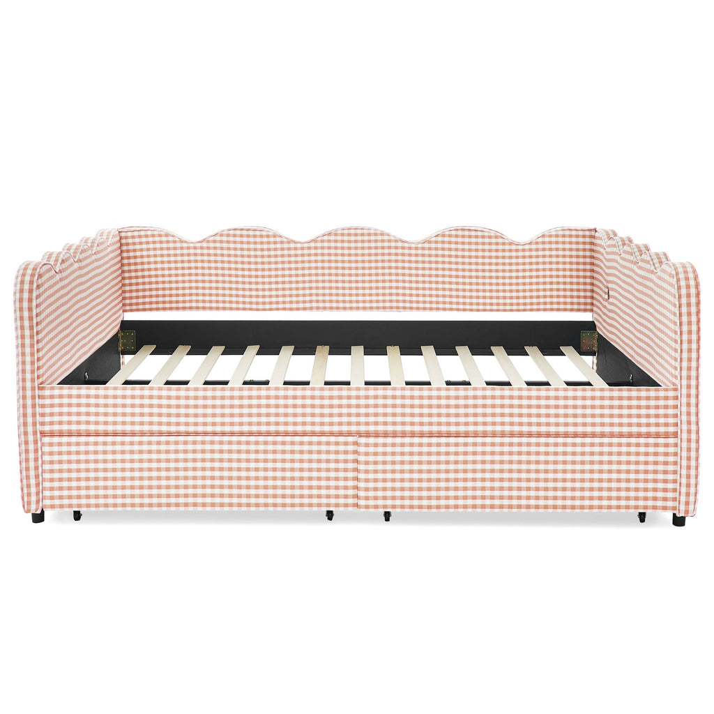Gingham Daybed With USB Charging Port, Wave-Shaped Design