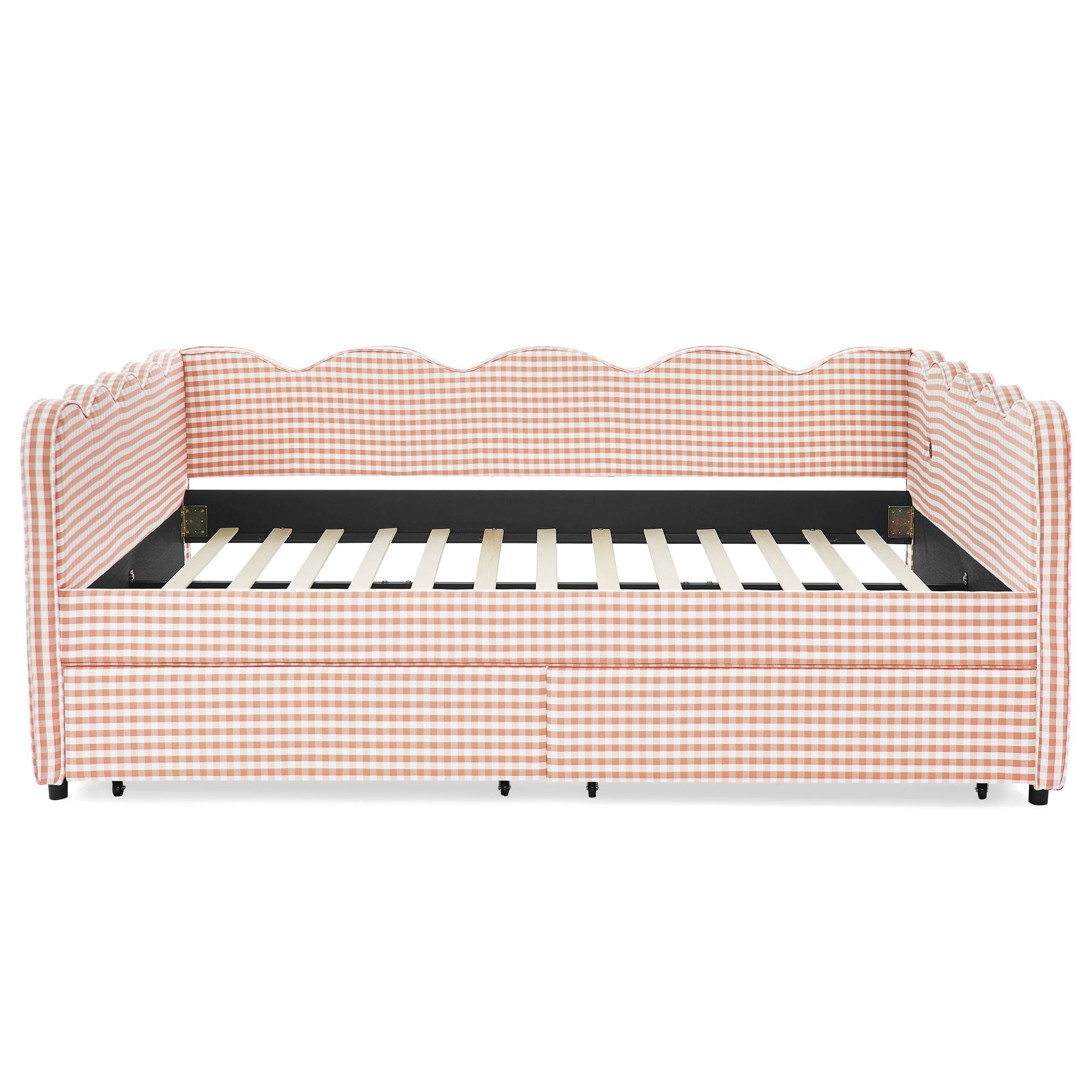 Gingham Daybed With USB Charging Port, Wave-Shaped Design