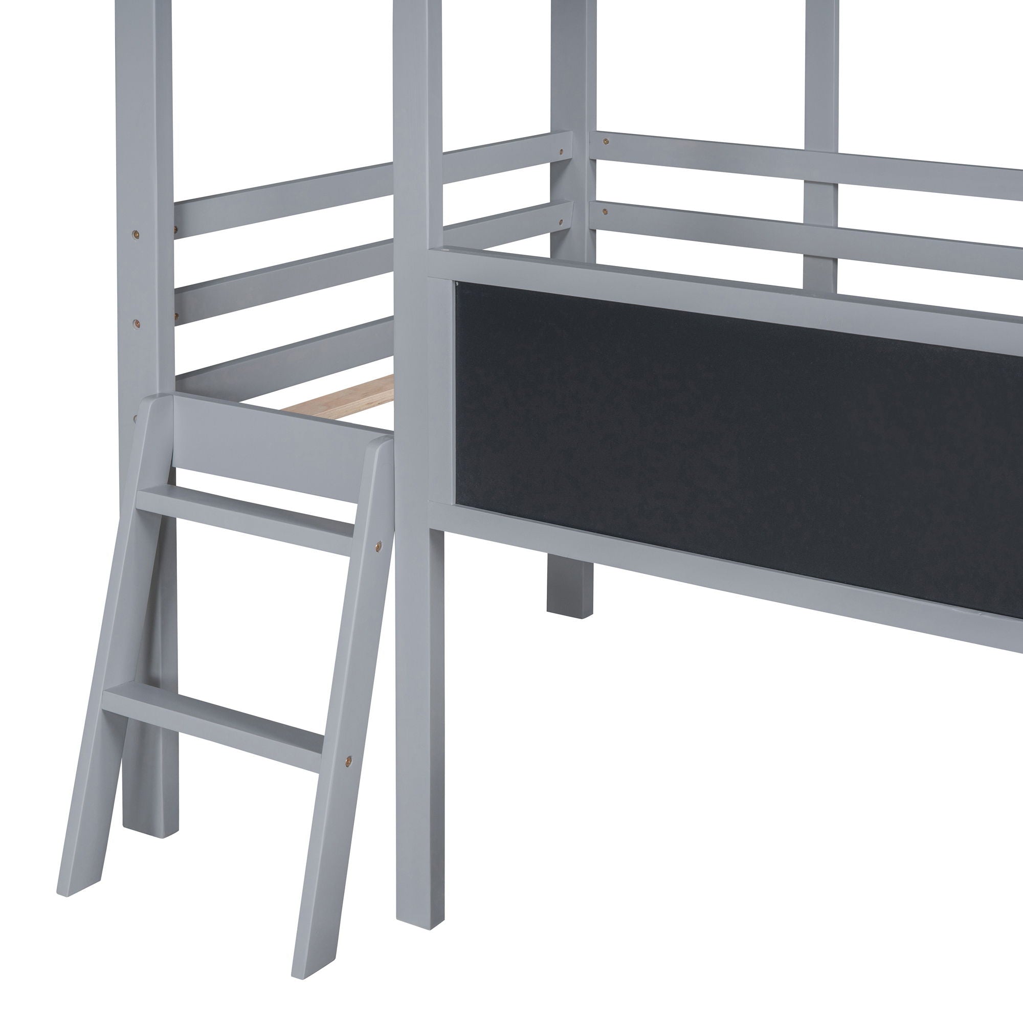 Loft House Bed With Ladder And Slide, With board And Light Strip On The Roof