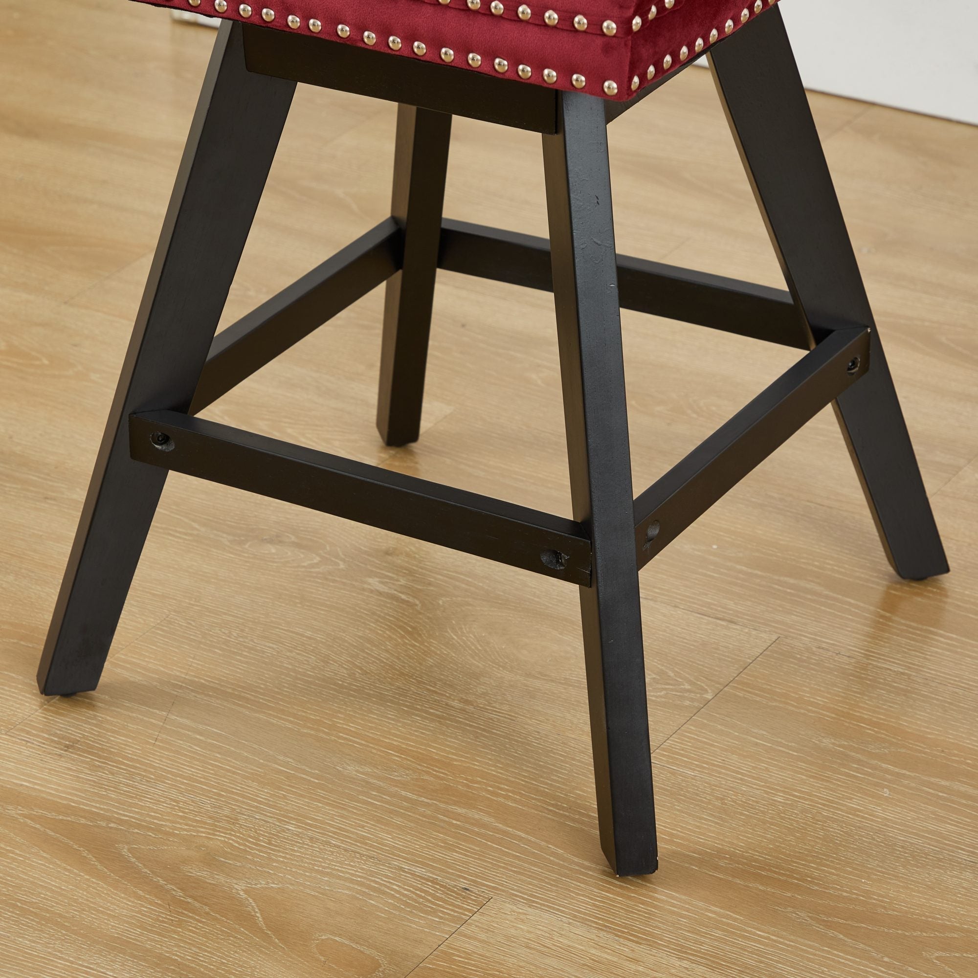 Swivel Velvet Barstools with Button Tufted Decoration - Set of 2 (Wine Red)