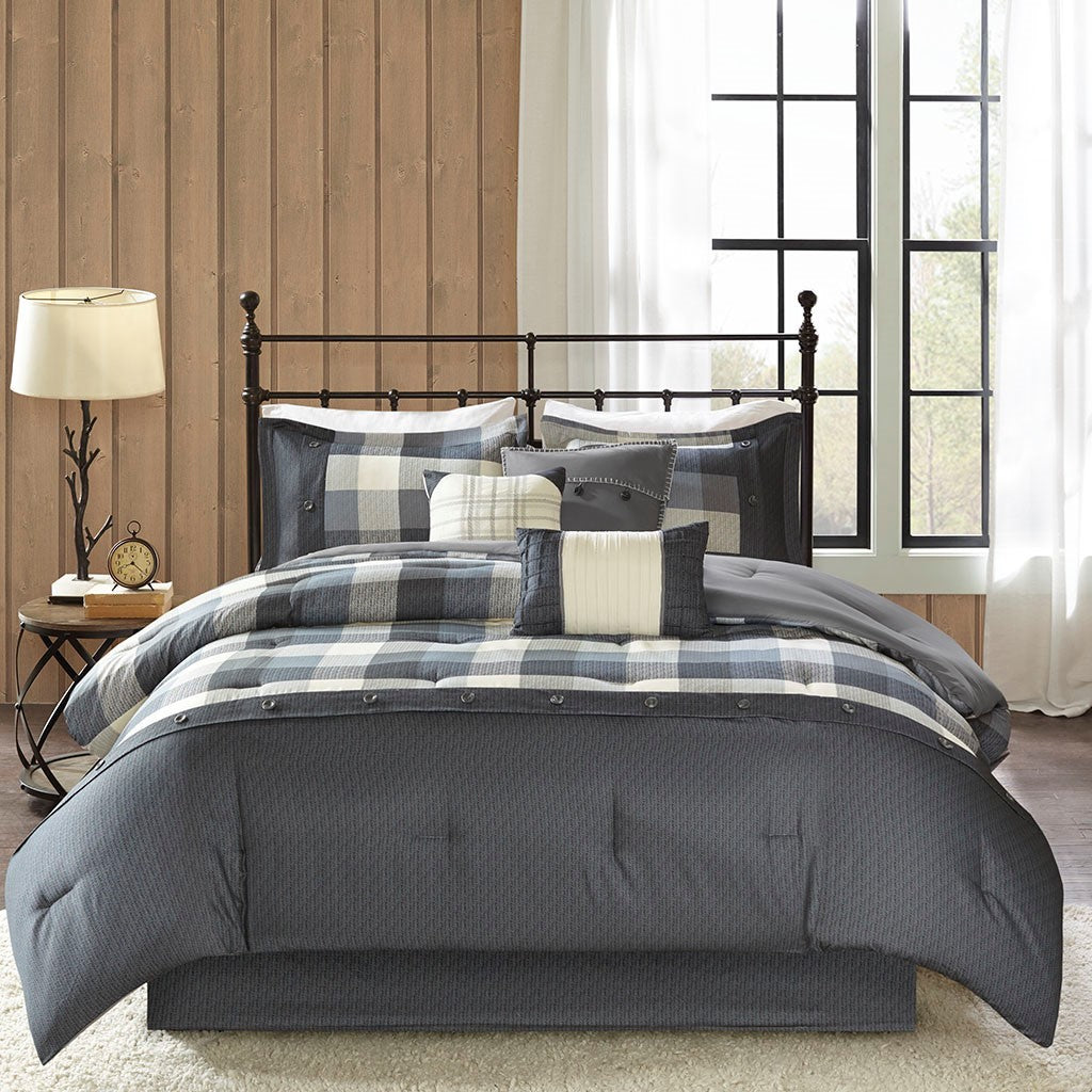 7 Piece Herringbone Comforter Set Grey King