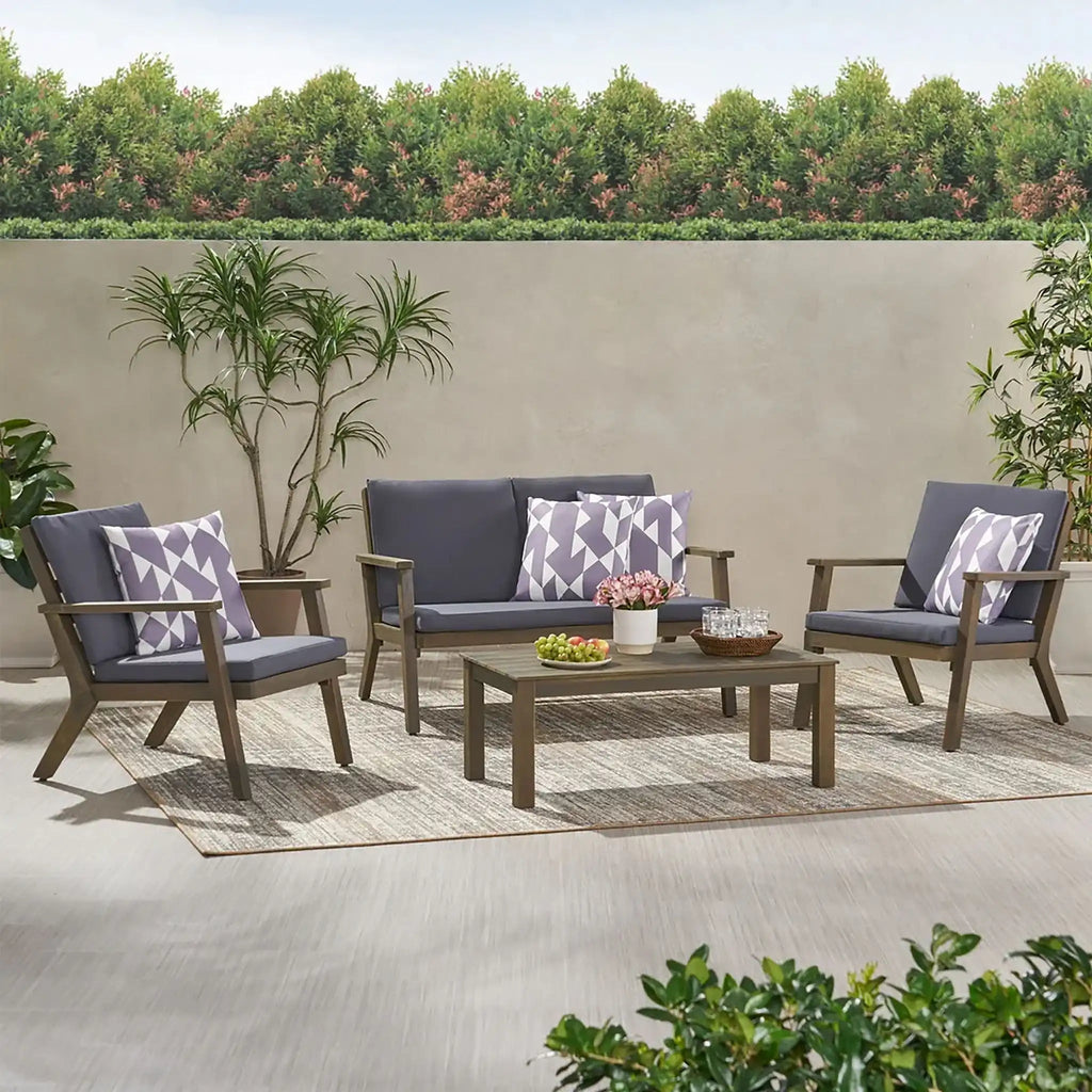 Avacyn Outdoor Acacia Wood 4-Seater Chat Set with Cushions