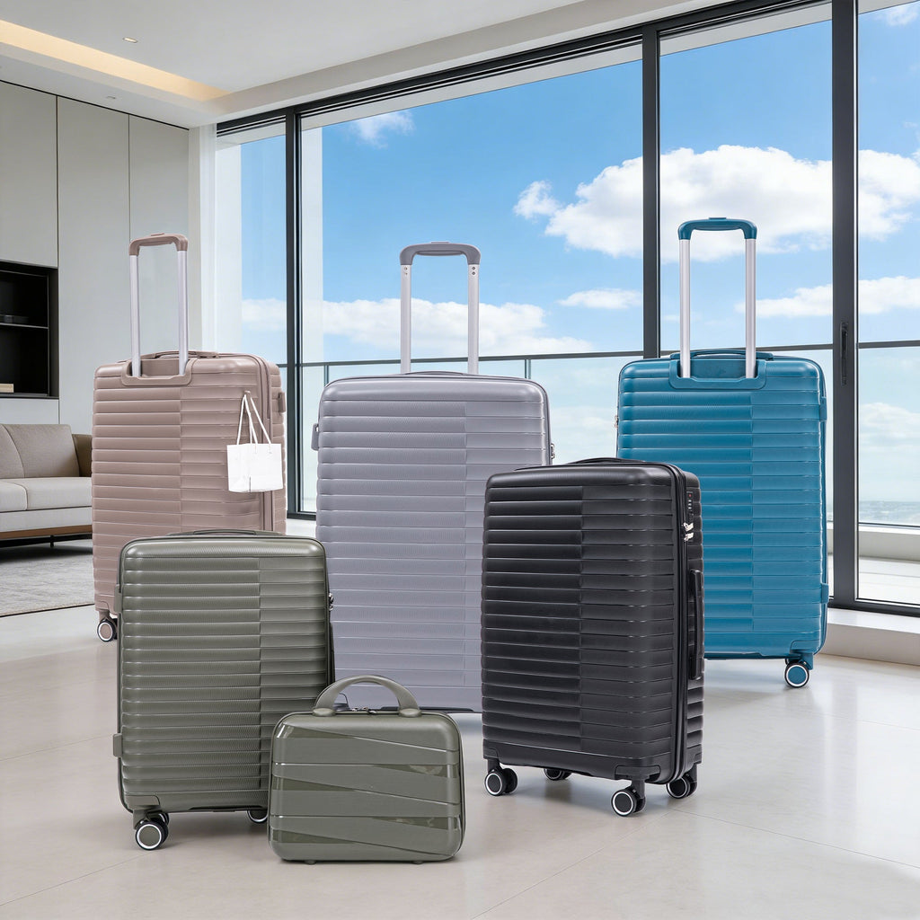 4-Piece PP Spinner Wheel Luggage Set with Cosmetic Case, Light Gray