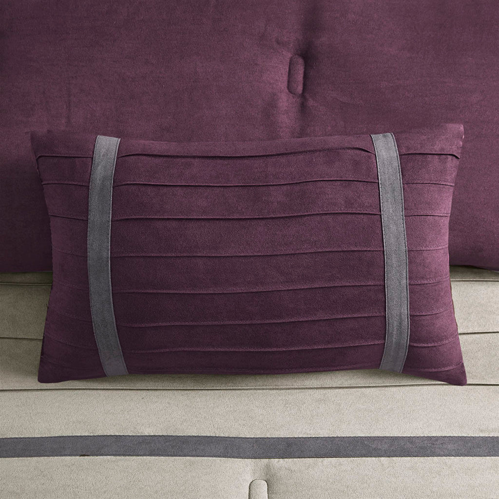 7 Pc Pieced Faux Suede Comforter Set Purple Cal King