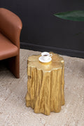 Unique Golden Tree Trunk Stool with Antique Gold Distressed Finish