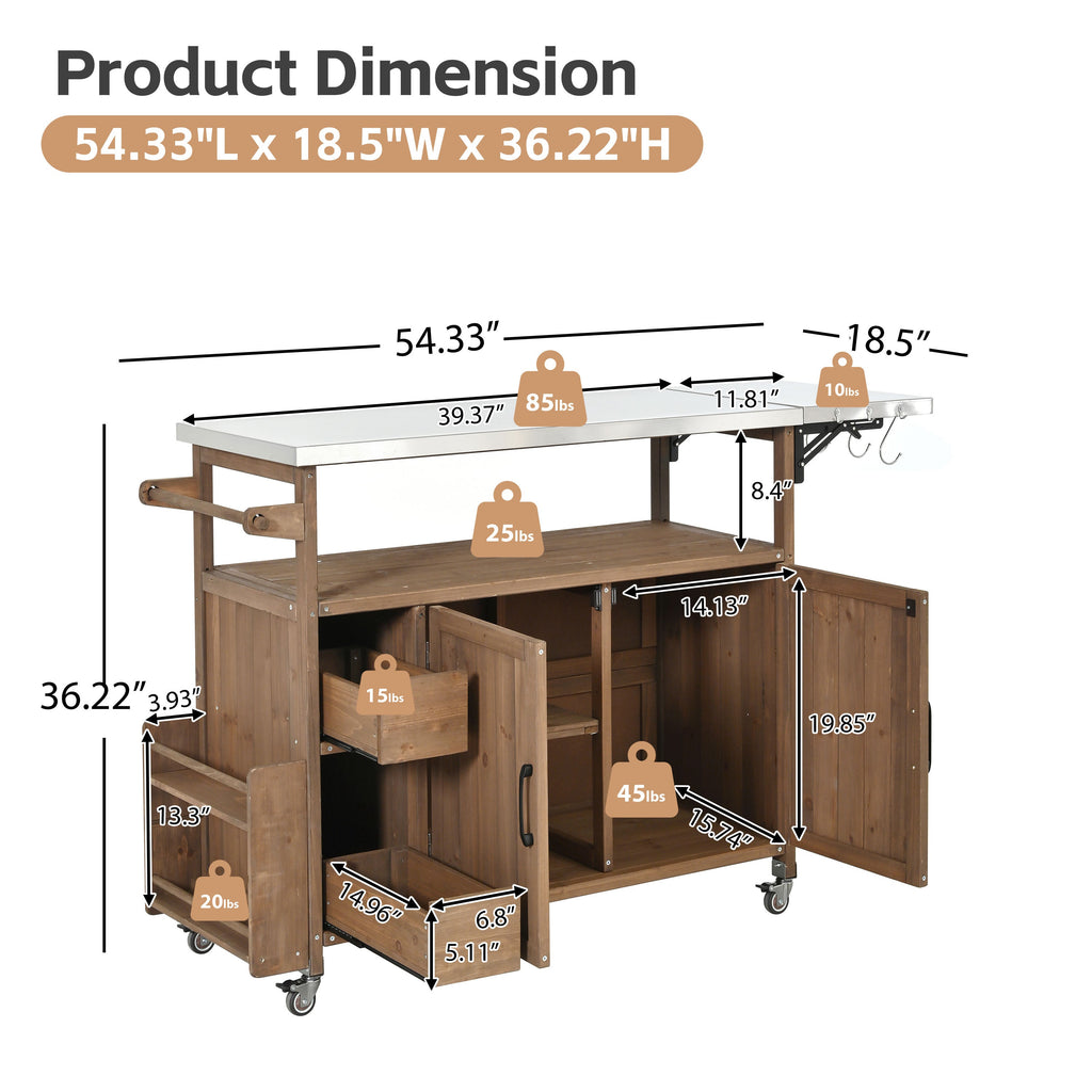 54.33' Farmhouse Rolling Outdoor Kitchen Cart