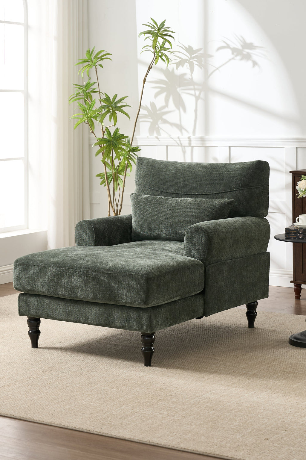 Modern Chaise Lounge Upholstered Sofa Recliner Chair in Green
