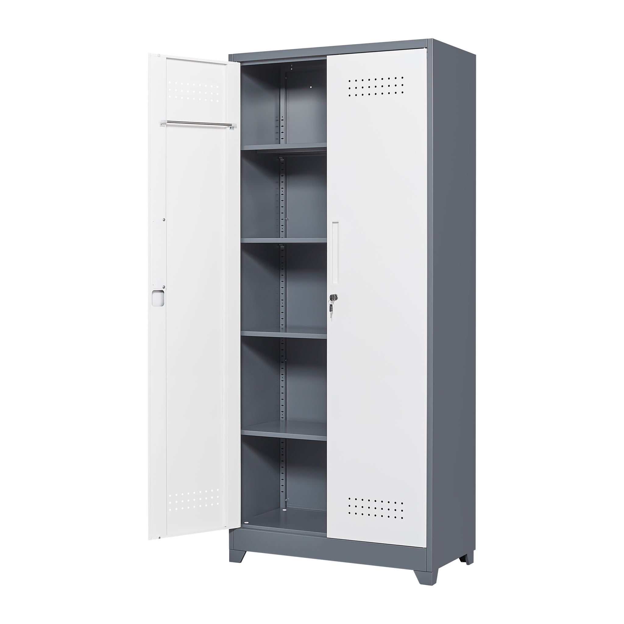 Lockers With Locking Doors, Adjustable Shelves, High Broom Tool Storage Cabinet