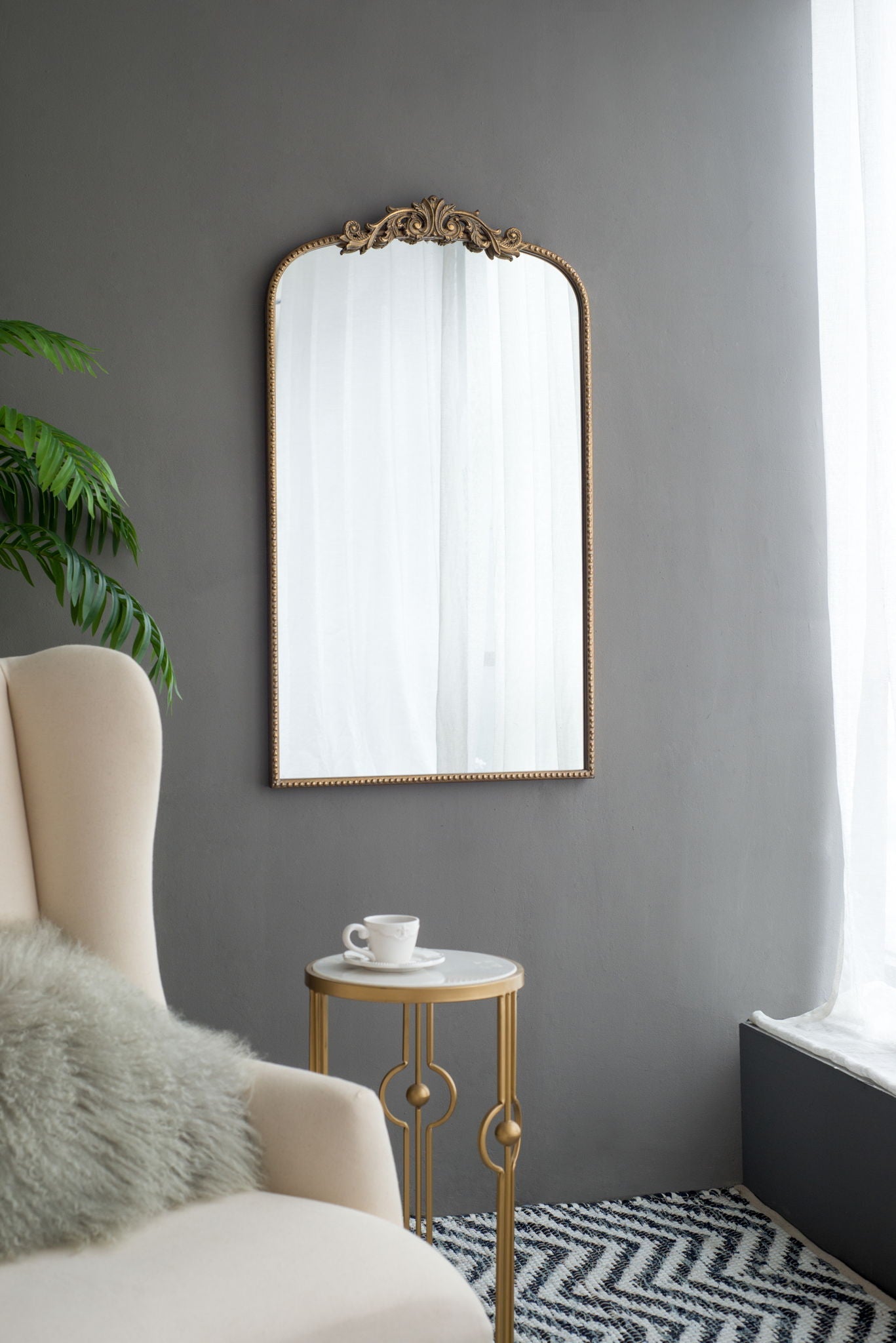 Arch Mirror, Baroque Inspired Wall Decor For Bathroom, Bedroom, Living Room