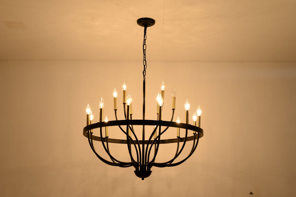 15-Light Industrial Iron Candle Chandelier Modern Farmhouse Pendant Light
