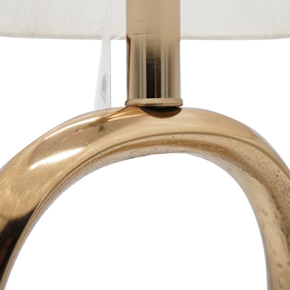 D14x28.5' Oval Shape Cut Out Metal Table Lamp with Cream Linen Shade