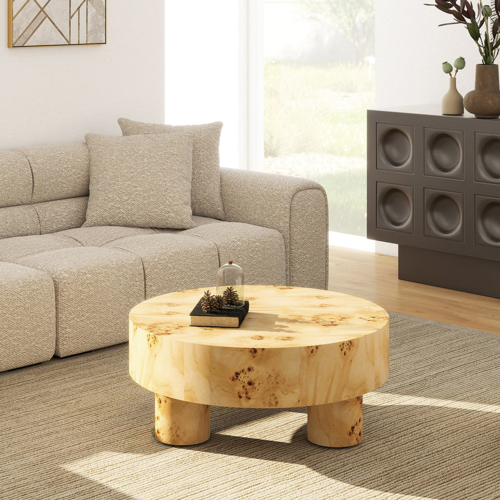 Nebula 35.5' Round Pillar Leg Coffee Table Warm Natural Brown Burl Wood