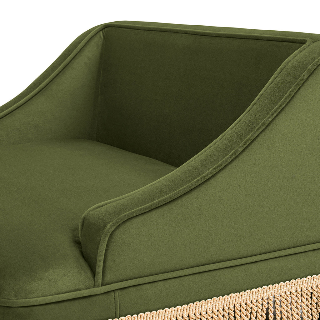 Duchess 33' Medium Princess Pet Bed Sofa with Fringe Skirt, Olive Green Velvet