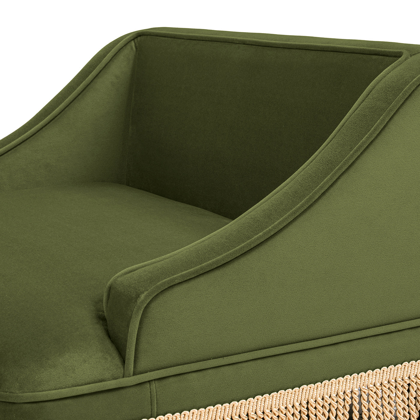 Duchess 33' Medium Princess Pet Bed Sofa with Fringe Skirt, Olive Green Velvet