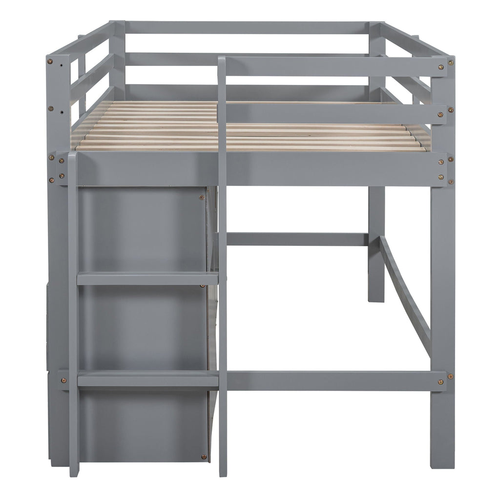 Loft Bed With 4 Drawers, Underneath Cabinet And Shelves