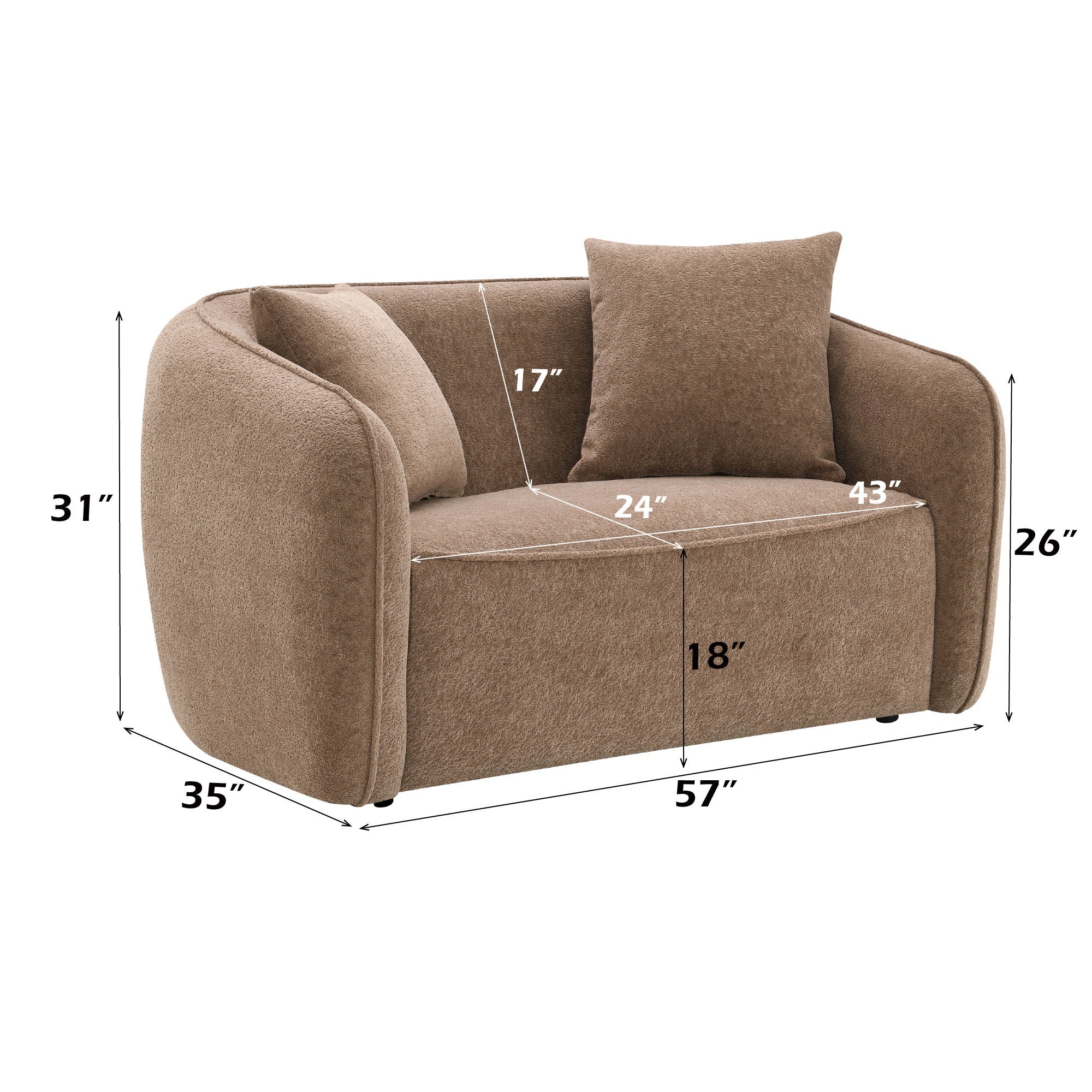 Keith Loveseat With 2 Matching Color Toss Pillows