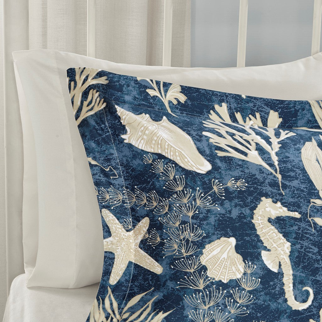 7 Piece Cotton Sateen Comforter Set Blue Cal King