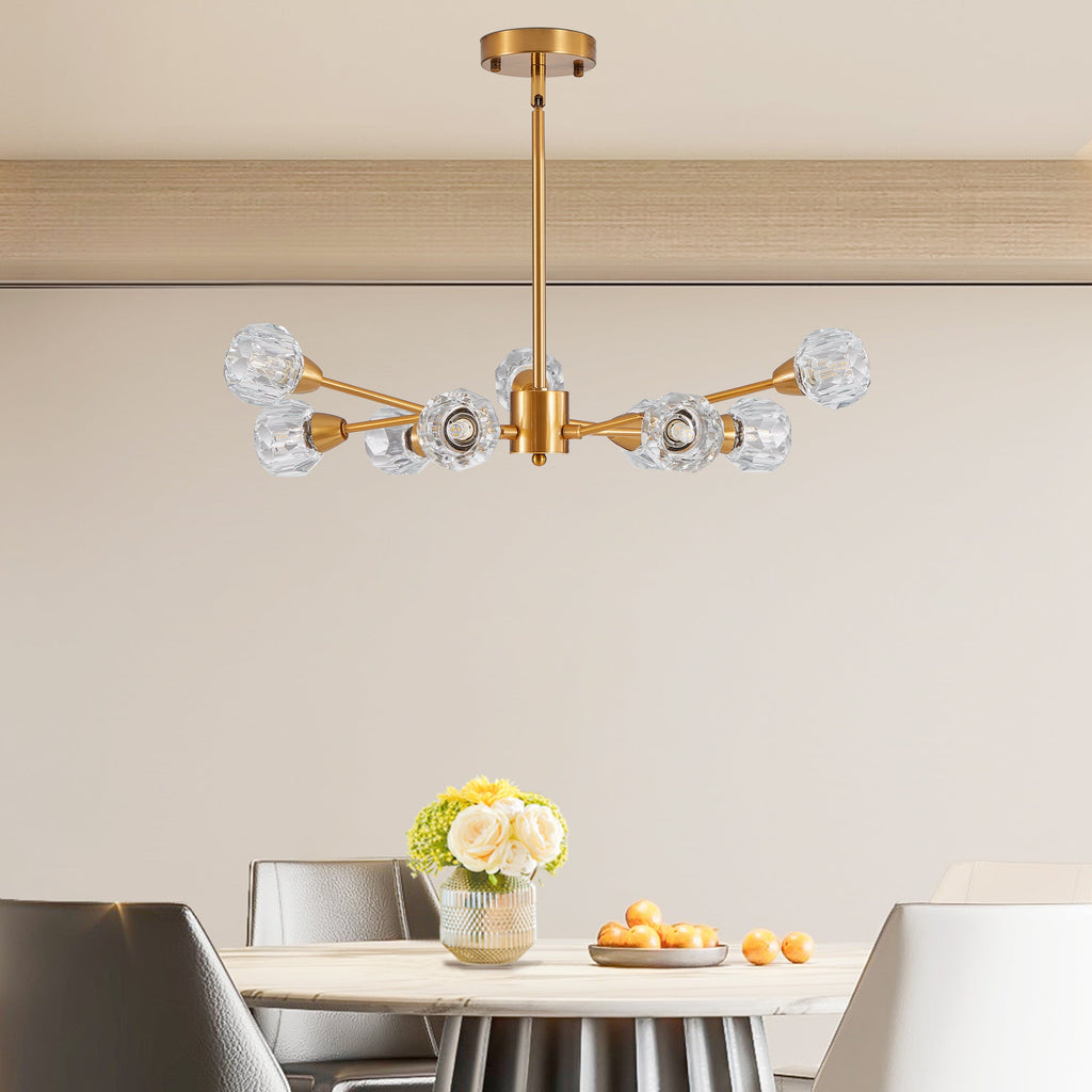 28" Modern Crystal Chandelier with 9 Lights in Golden Finish