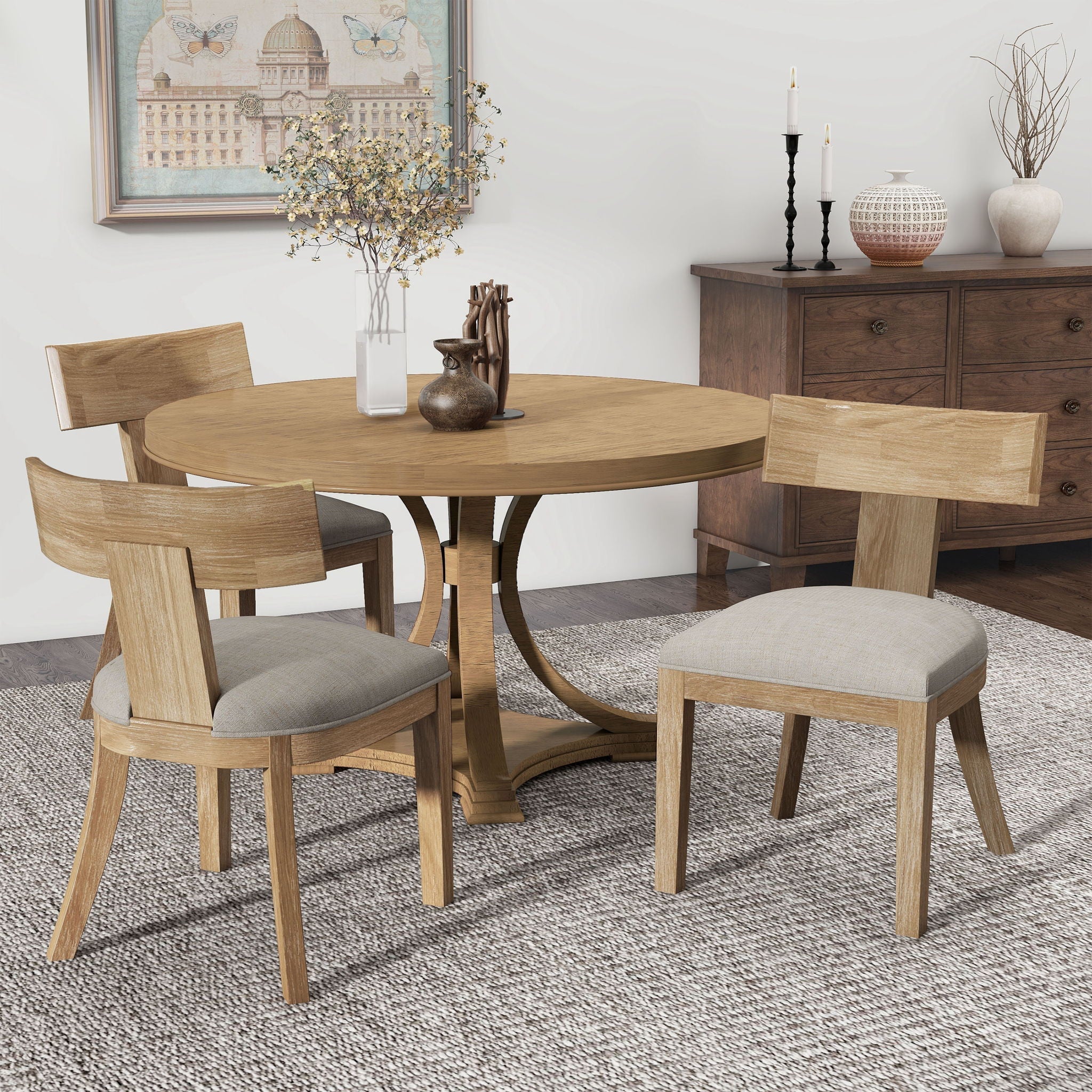 Contemporary Fabric Upholstered Side Dining Chairs Set With Curved Back