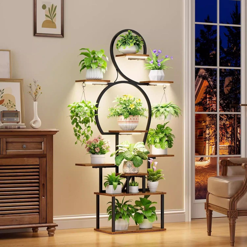 9-Tier Indoor Plant Stand with Grow Light