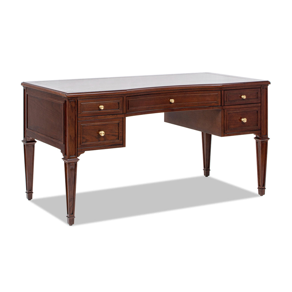 Dauphin Gold Accent 5-Drawer Wood Executive Desk Dark Walnut Ash Wood & Veneer