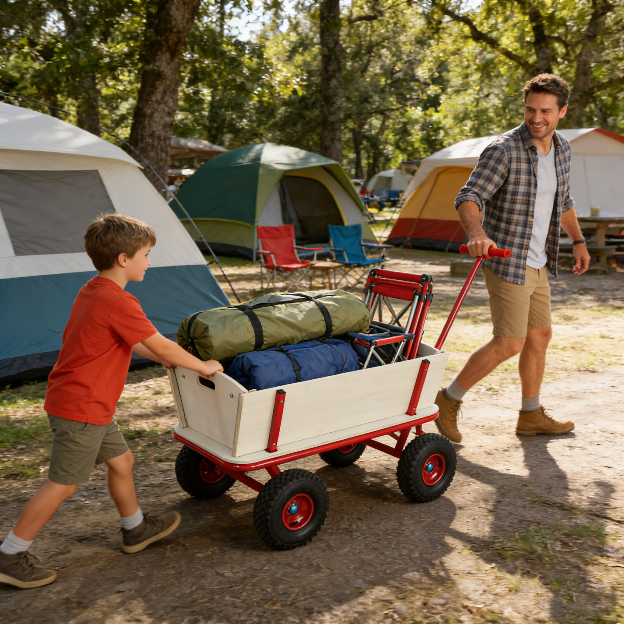 Wooden Children's Outdoor Stroller with Four-Wheel Design