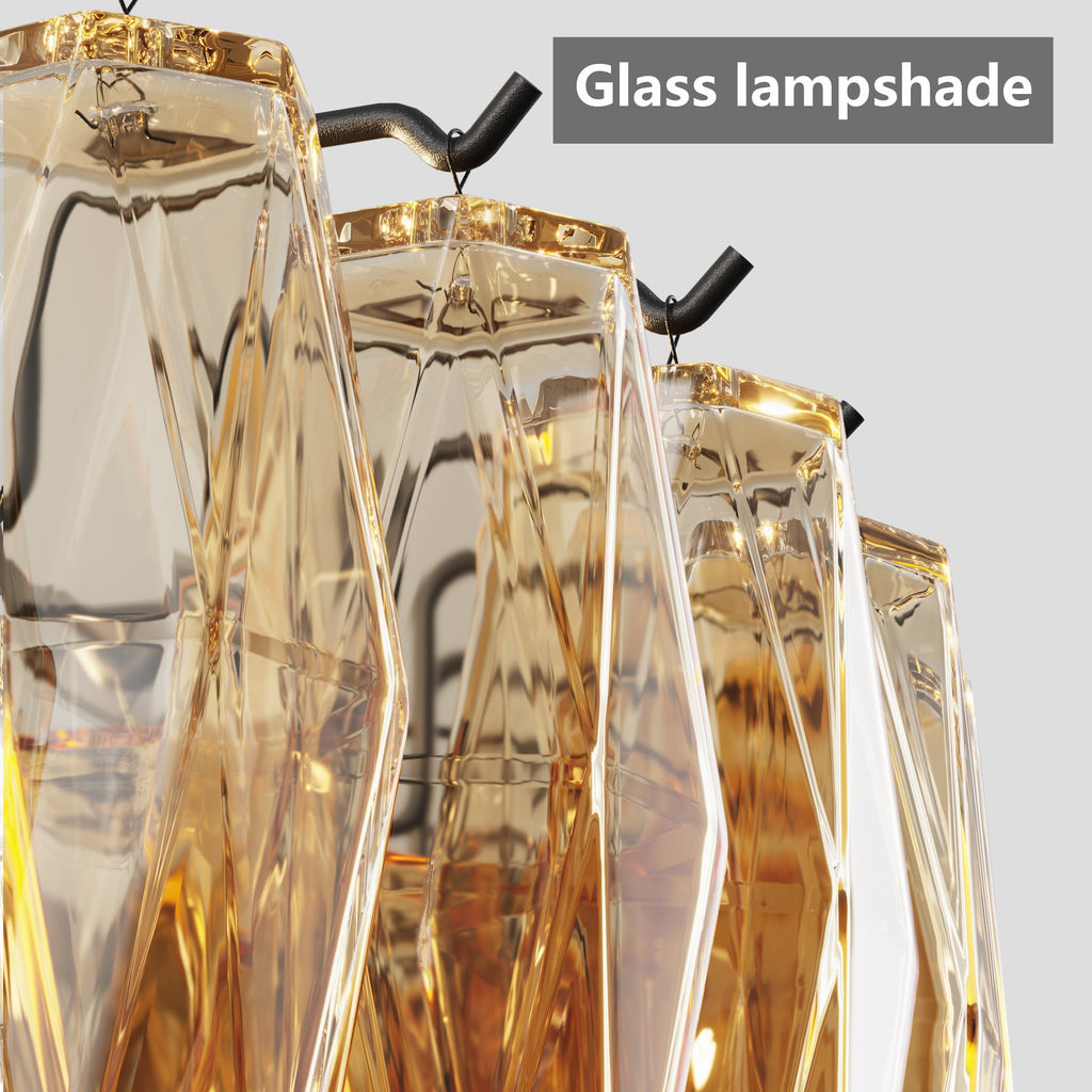 54-Inch Black Rectangular 12-Light Smoke Glass Chandelier