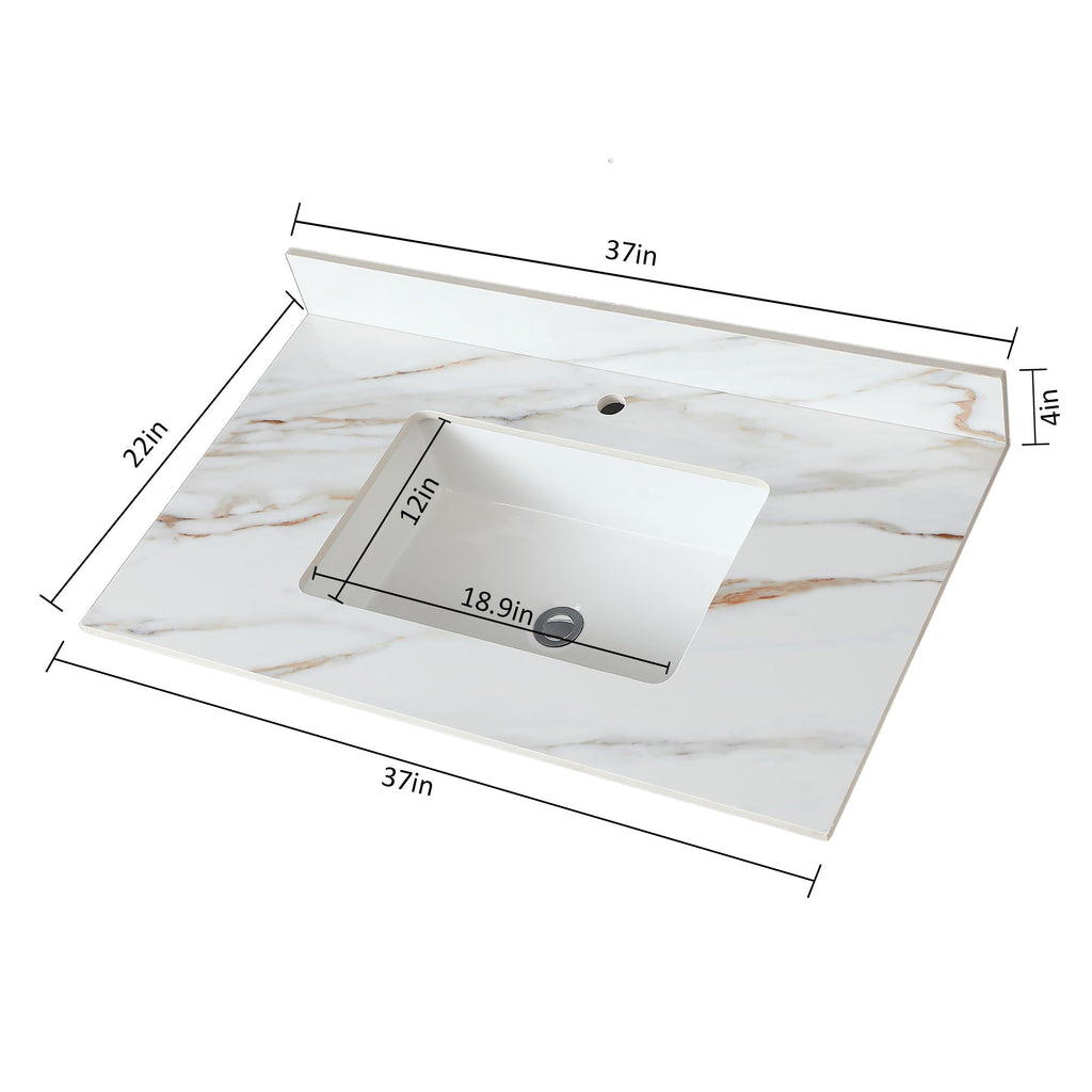 Elegant Vanity Top With Undermount Sink And Backsplash, Sintered Stone
