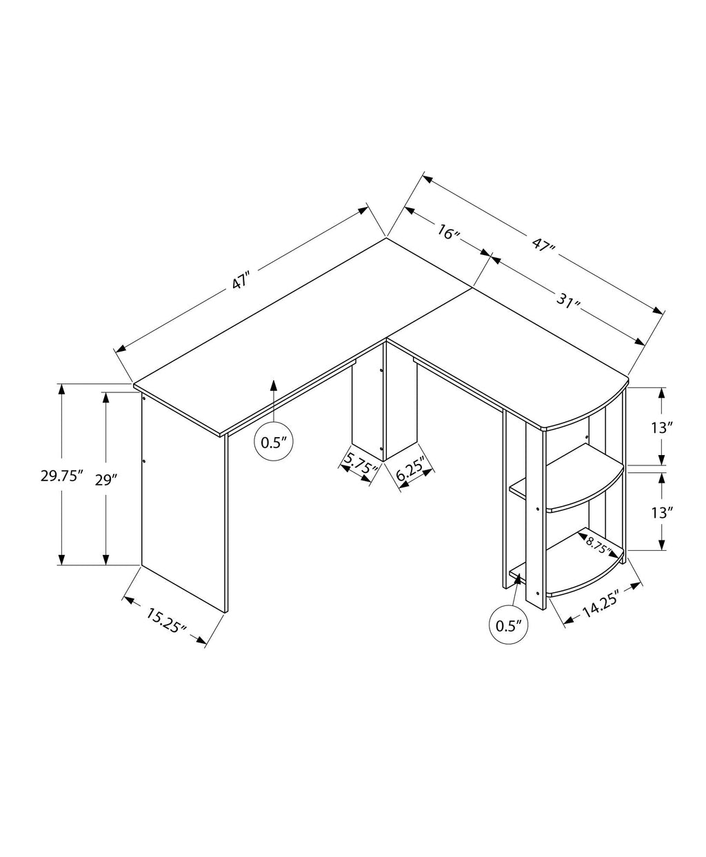 L-Shaped Corner Computer Desk with Storage Shelves