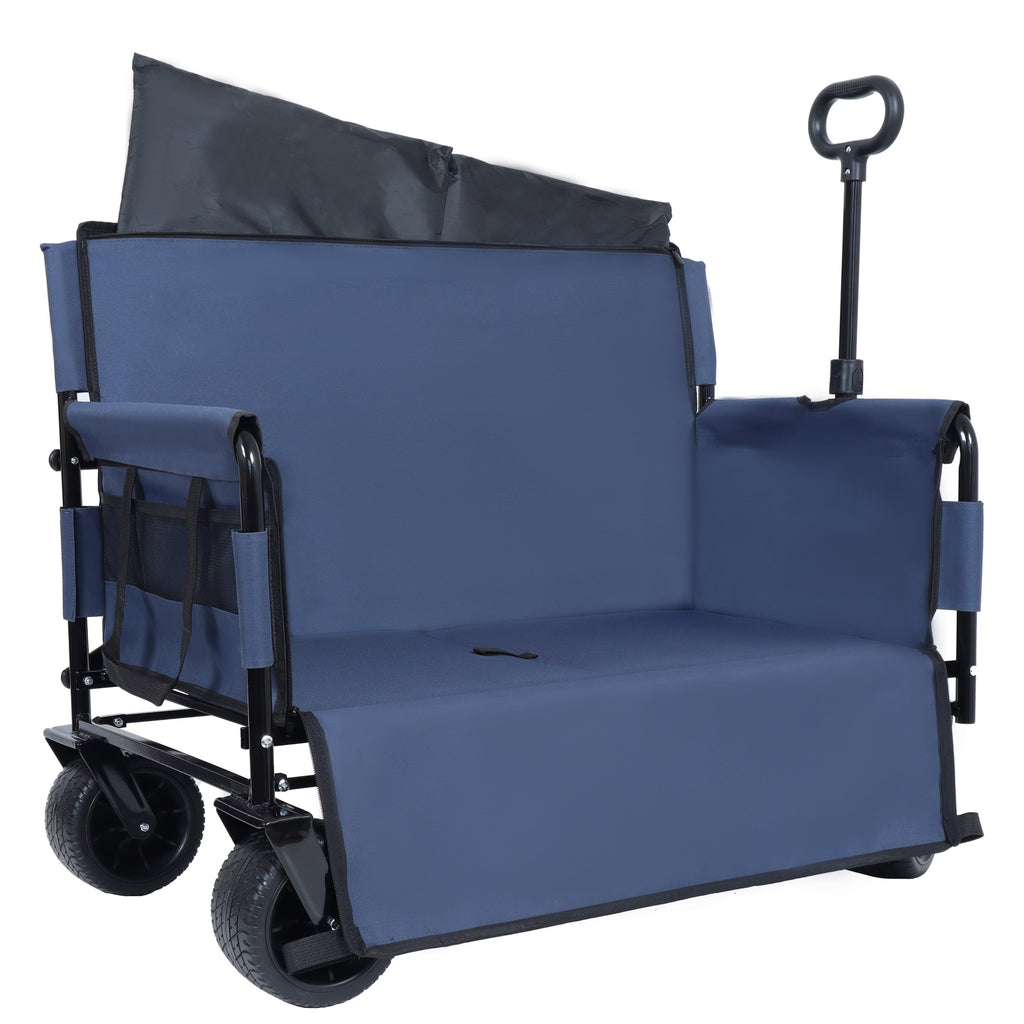 3-in-1 Convertible Folding Wagon Cart with Bench Seat & Storage