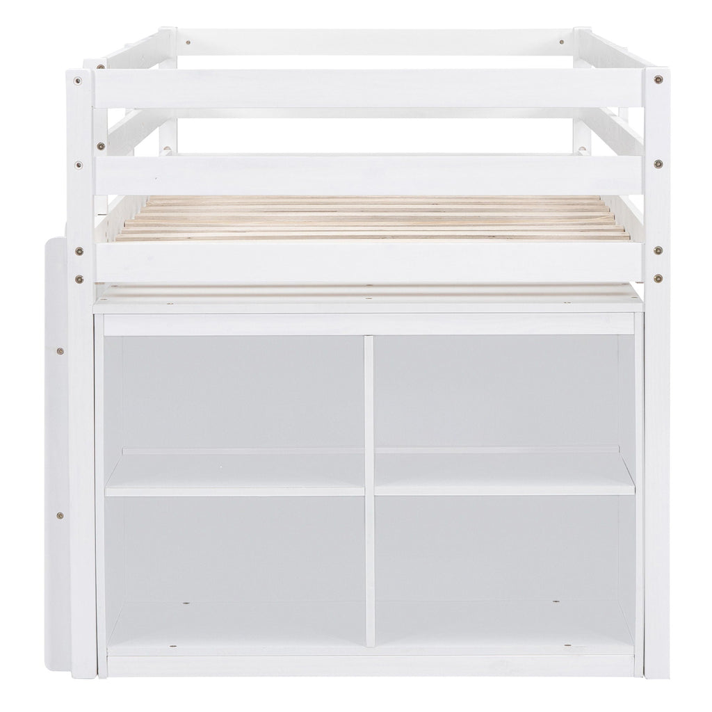 Loft Bed With Retractable Writing Desk And 4 Drawers, With Lateral Portable Desk And Shelves