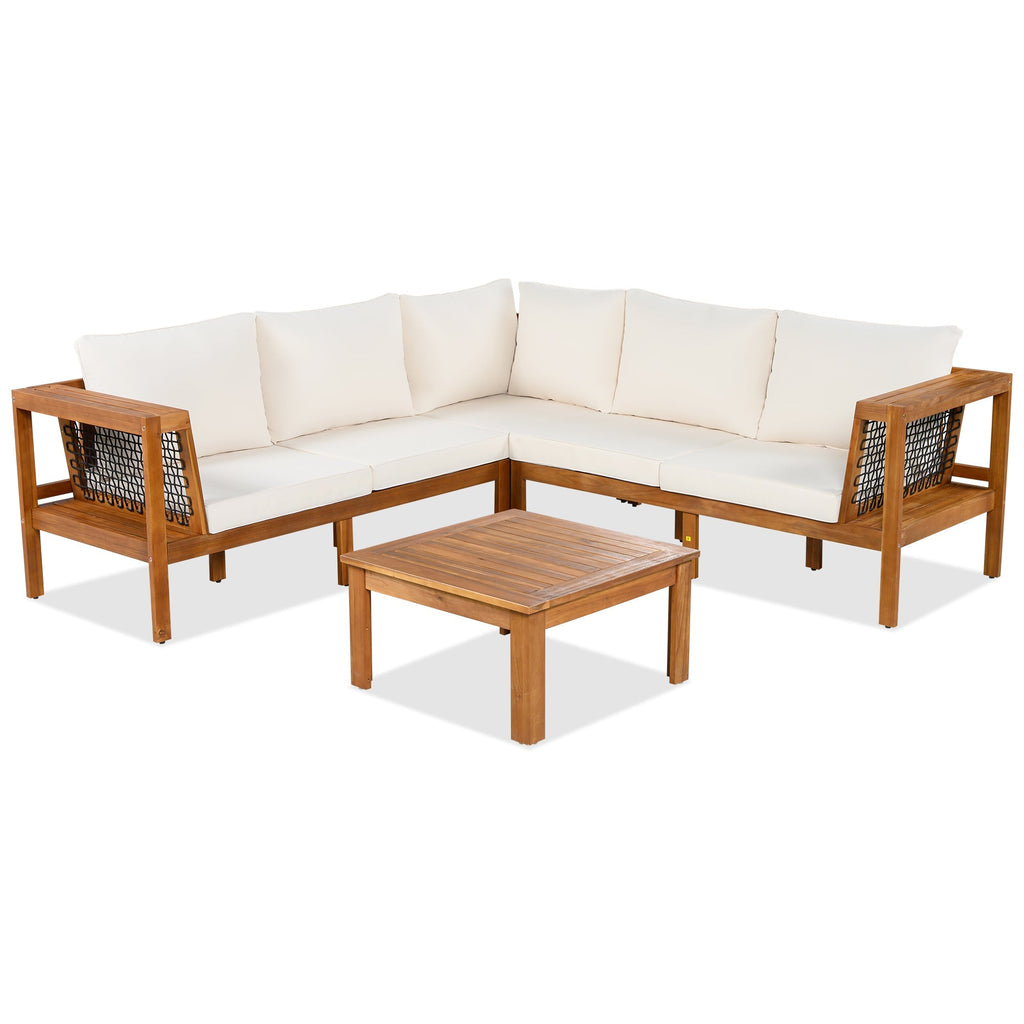 GO 4 Pieces Outdoor Acacia Wood Sofa Set with Coffee Table