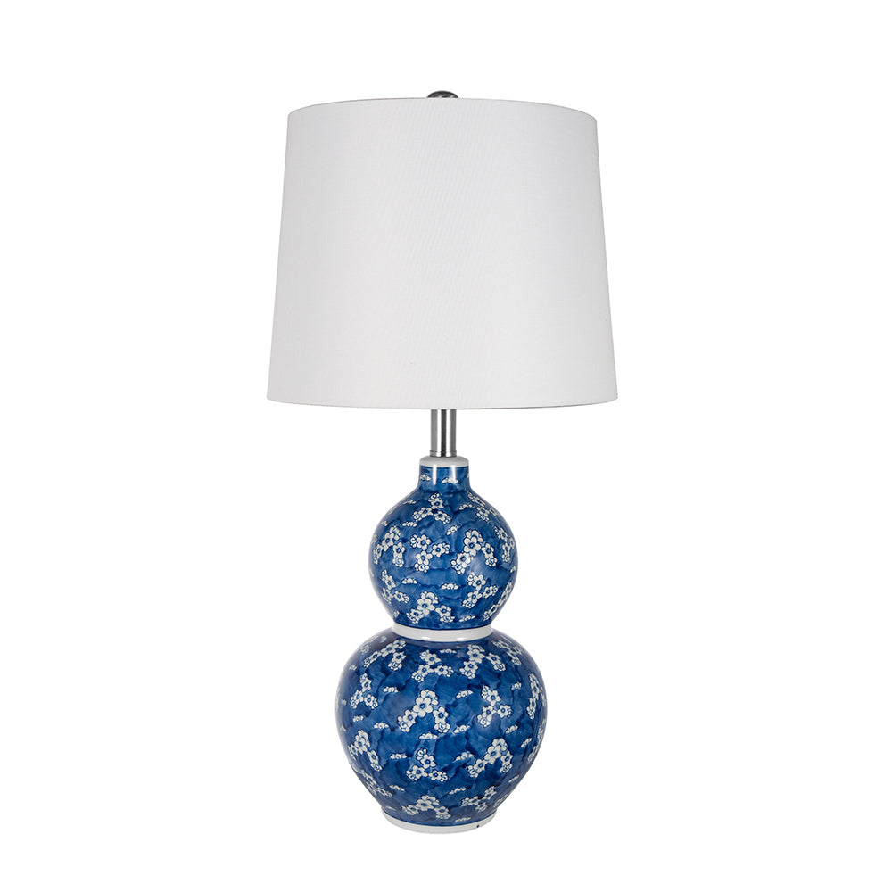D13x25.7' Blue and White Round Two-Tiered Ceramic Vase Lamp