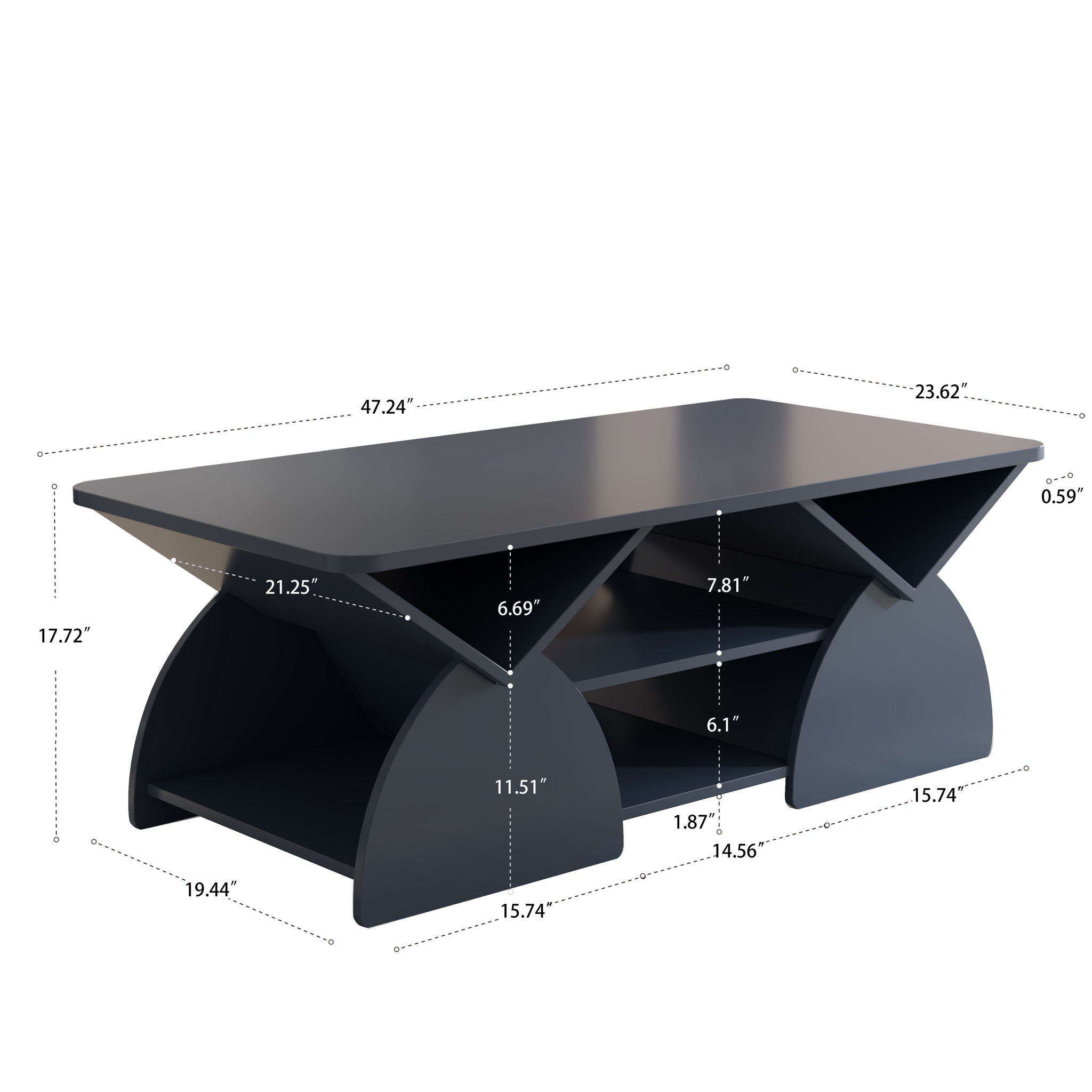 Geometric Engineered Coffee Table with Rounded Corners and Open Shelves