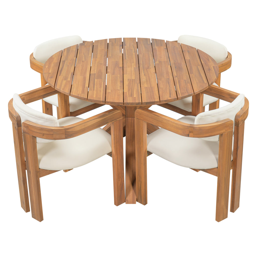 5-Piece Outdoor Acacia Wood Round Dining Set