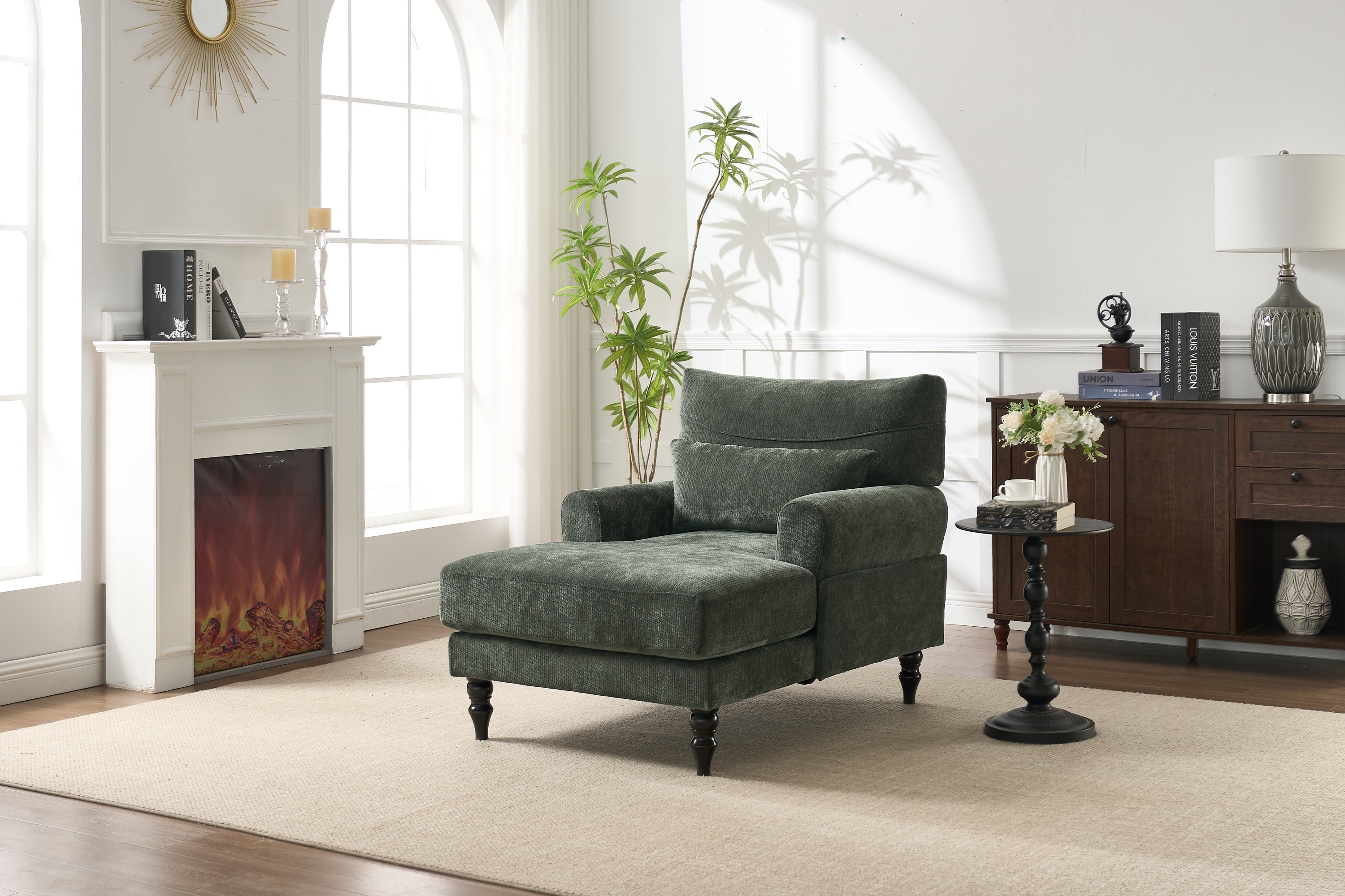Modern Chaise Lounge Upholstered Sofa Recliner Chair in Green