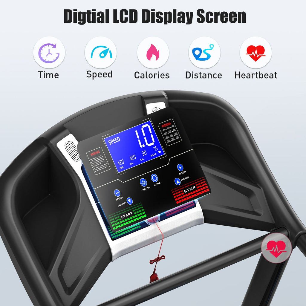 Treadmills For Home, Electric Treadmill With Automatic Incline, Foldable 3.5Hp Workout Running Machine Walking, Double Running Board Shock Absorption Pulse Sensor Bluetooth Speaker App Fitshow - Black