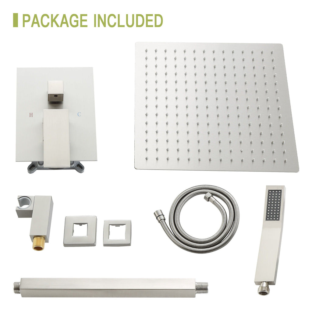 Dual Shower Head 16" Ceiling Mount Square Shower System With Rough In Valve