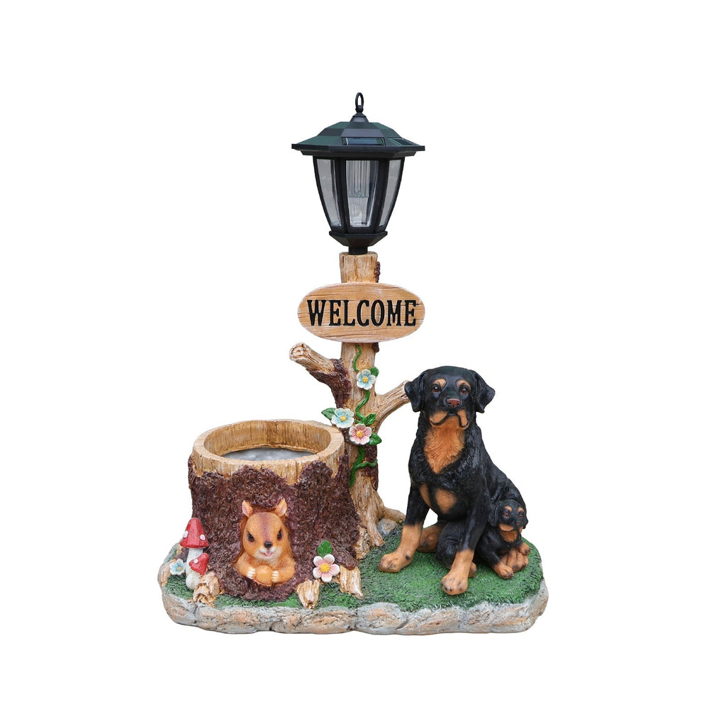 Rottweiler Dog Family Planter Statue