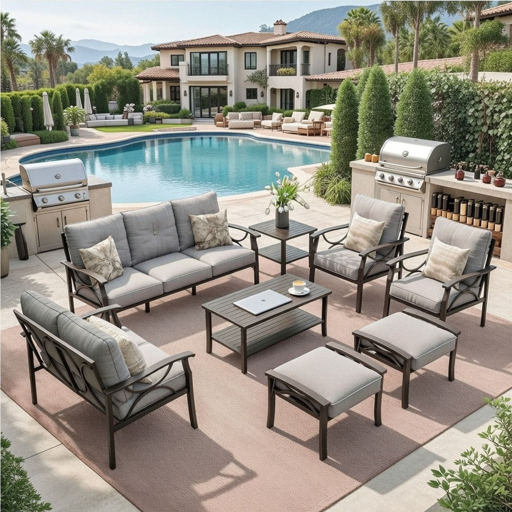 Patio Furniture Set with Coffee Table and Cushions for Backyard