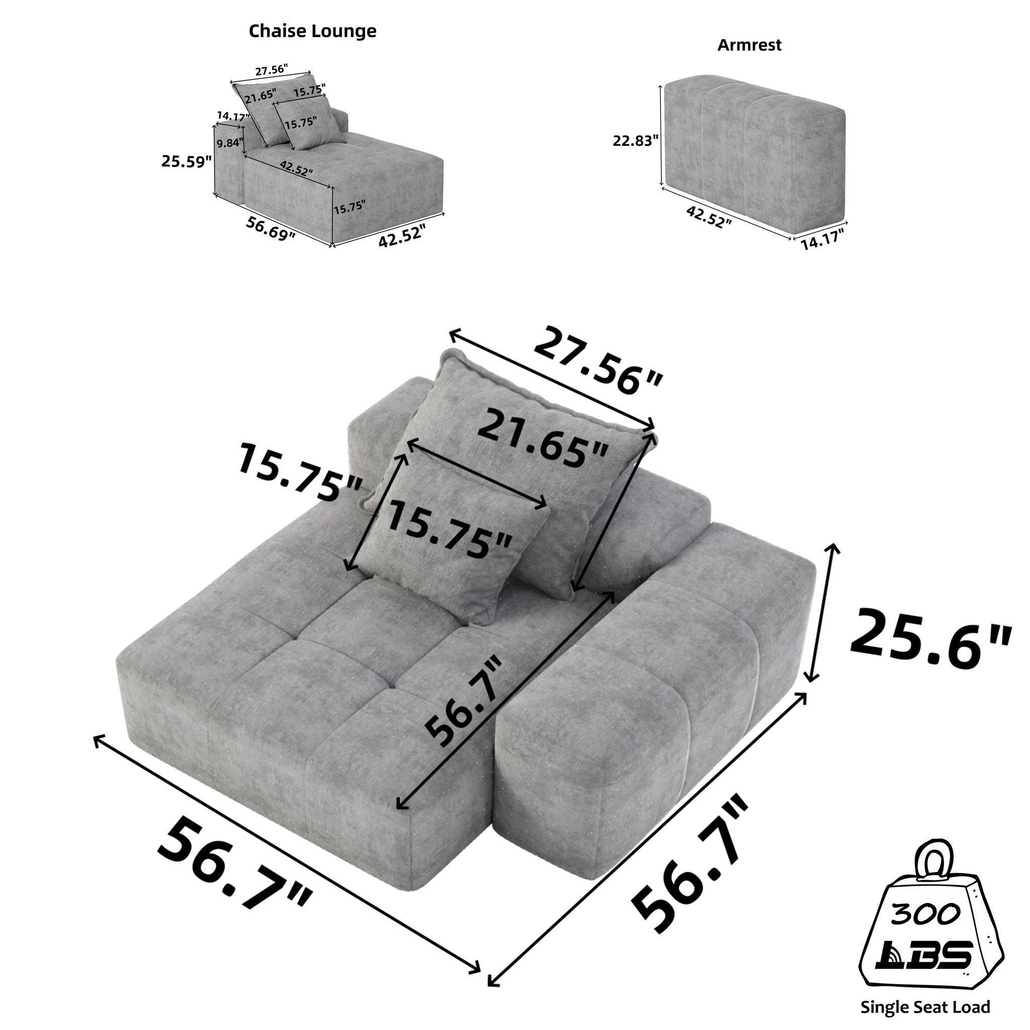 Modern Oversized Modular Sectional Sofa with Sparkling Chenille Fabric